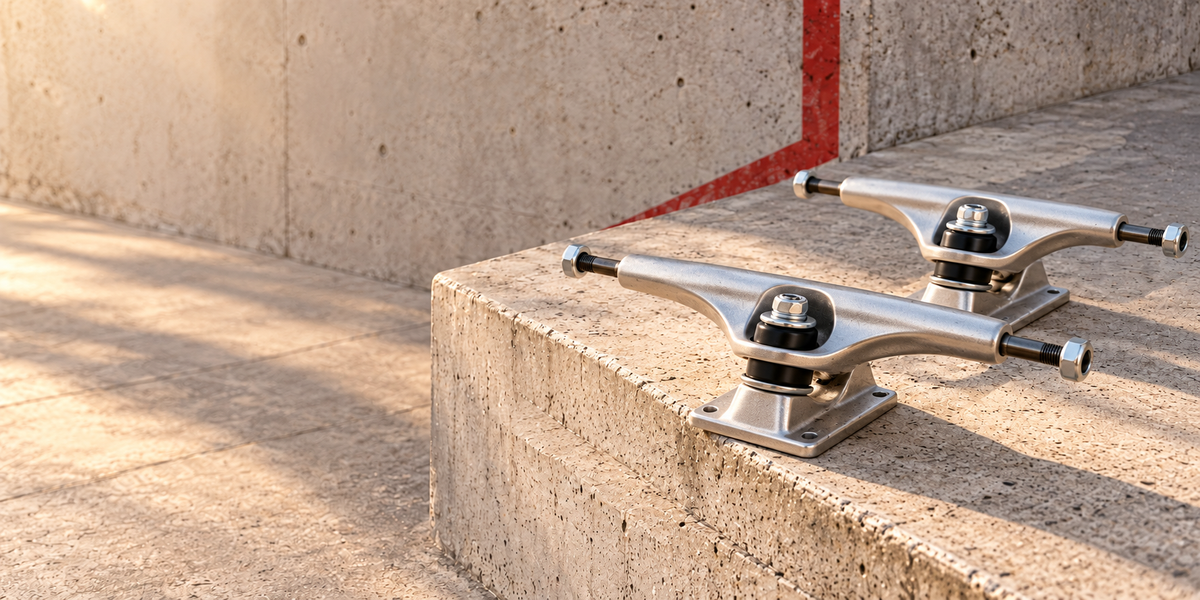 Skateboard Achsen auf hellem Beton im warmen Sonnenlicht