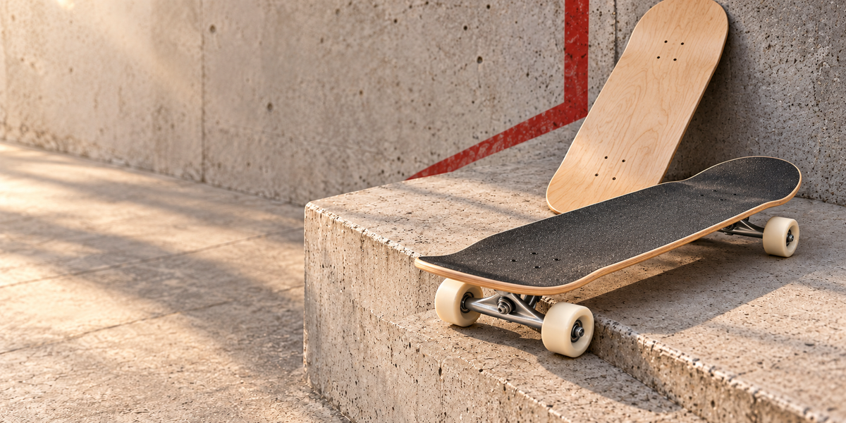 Skateboards auf hellem Beton im warmen Sonnenlicht