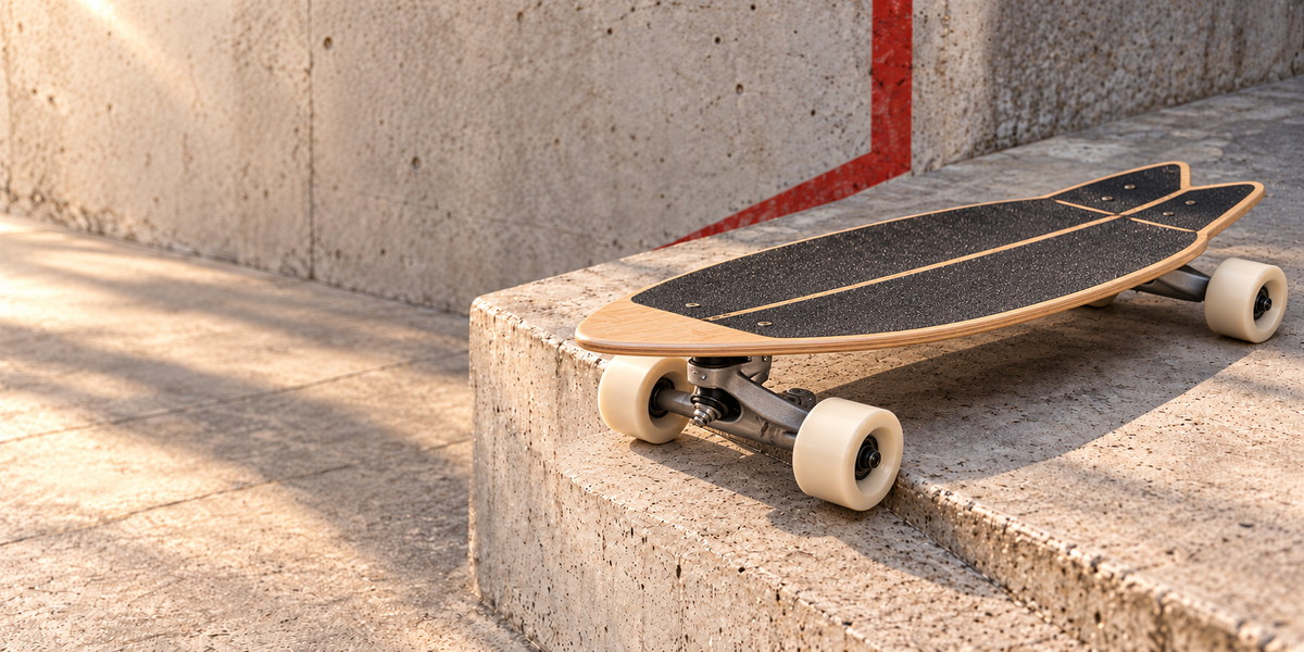 Surfskate mit unter dem Deck montierten Surfskate-Achsen auf hellem Beton