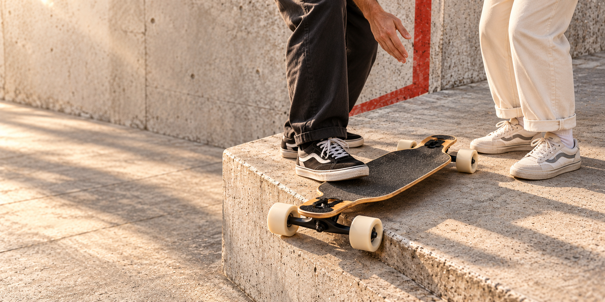 Longboard-Unterricht auf einem sonnigen Skateplatz