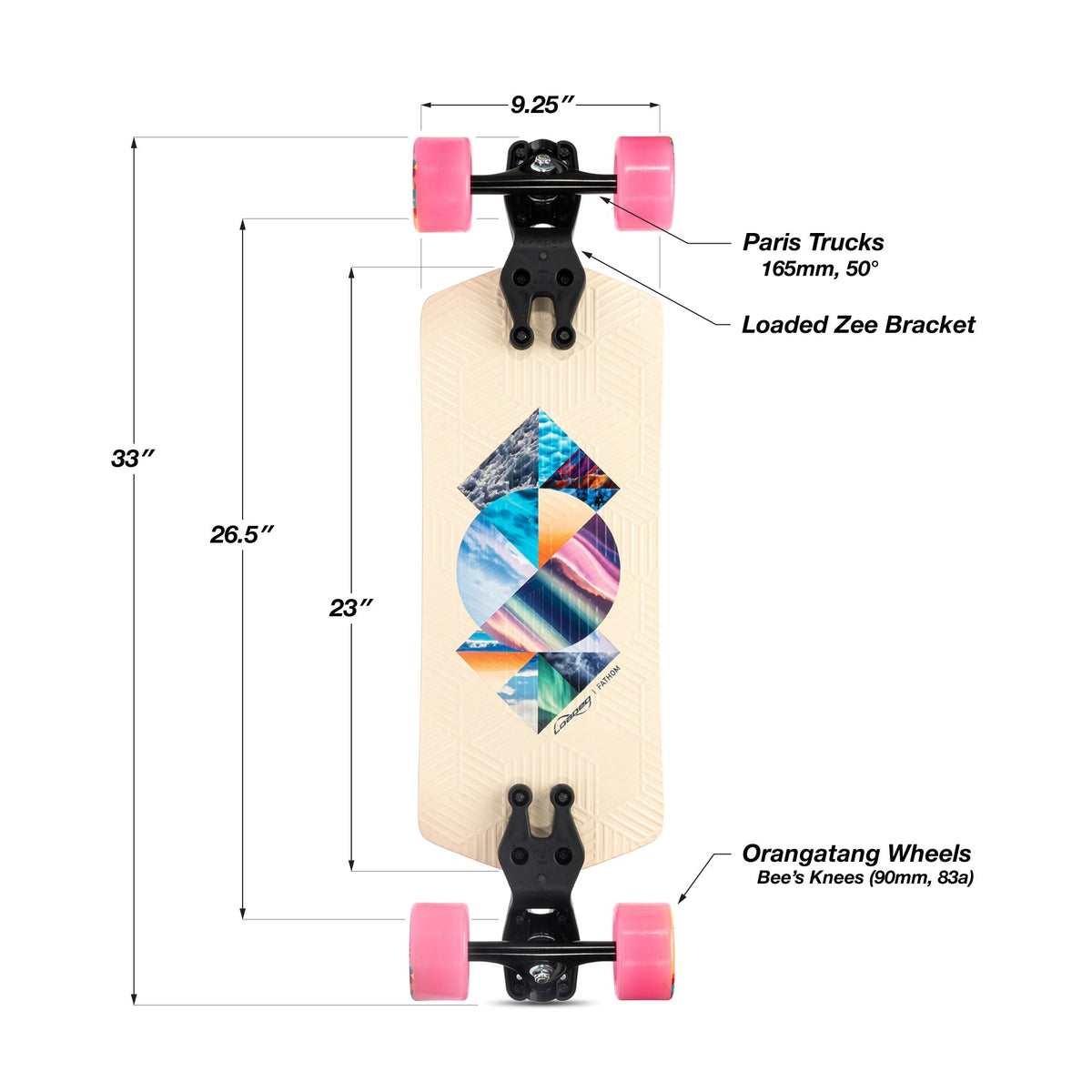 Loaded Fathom Strata Longboard Complete 33" Bee’s Knees 90mm pink